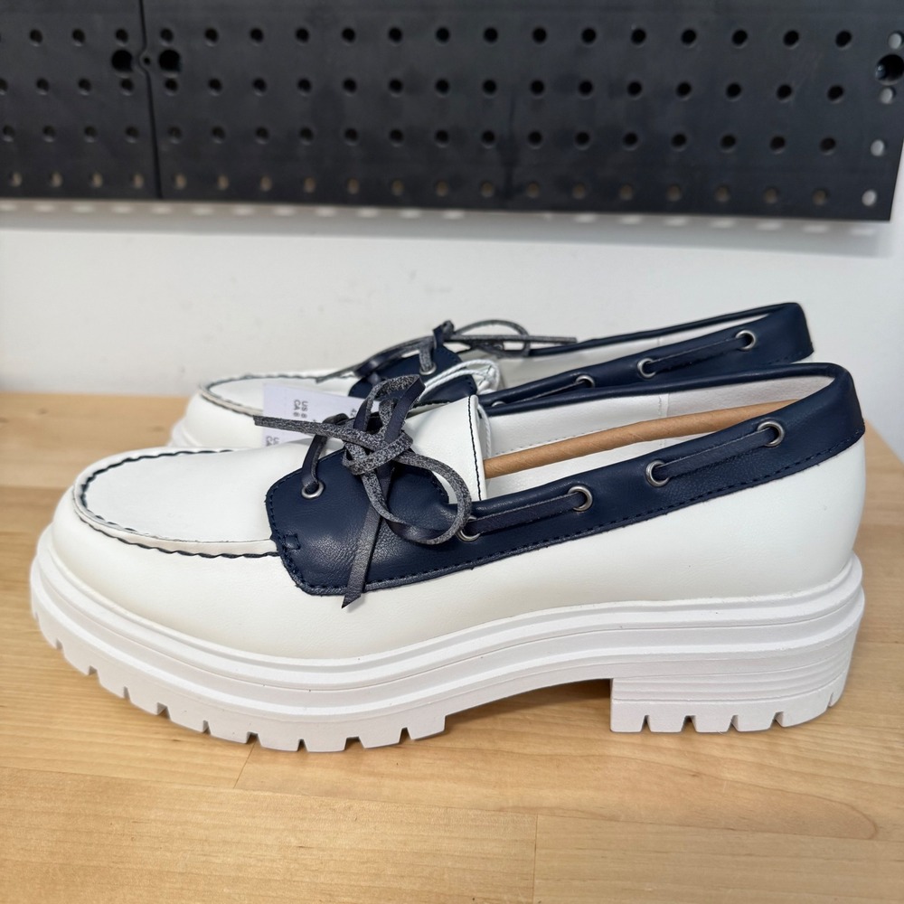American Eagle Womens Lug Sole Boat Shoes White Navy Blue Chunky Platform Size 8 - Picture 4 of 10